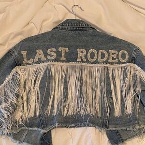 Custom Made Fringed Denim Jacket with 'LAST RODEO' Patch